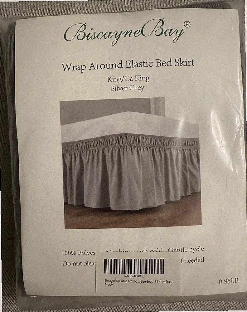 Biscaynebay Wrap Around Bed Skirts for King & Cal King Bed 15" Drop, Silver Grey