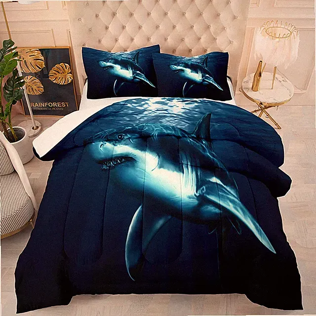 Boys Shark Comforter Full Size for Teens Kids,Shark Fish Ocean Bedding Sets Navy