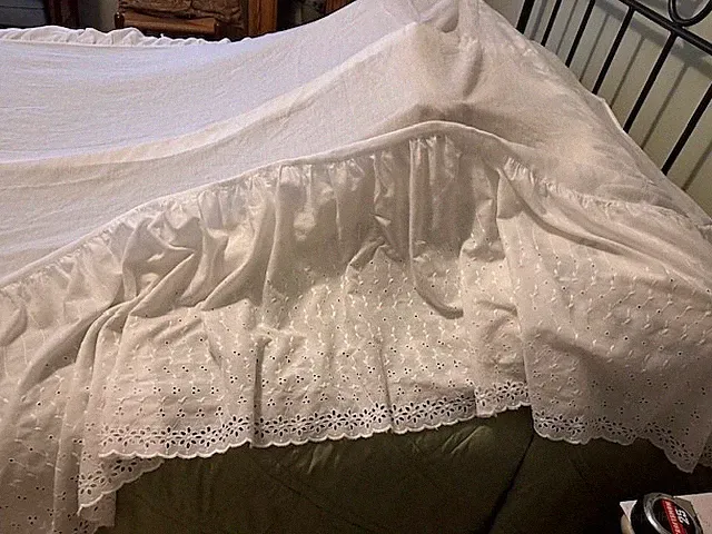 Crown Craft Inc. White Cotton Eyelet Dust Ruffle Full/Queen Skirt 18" Drop