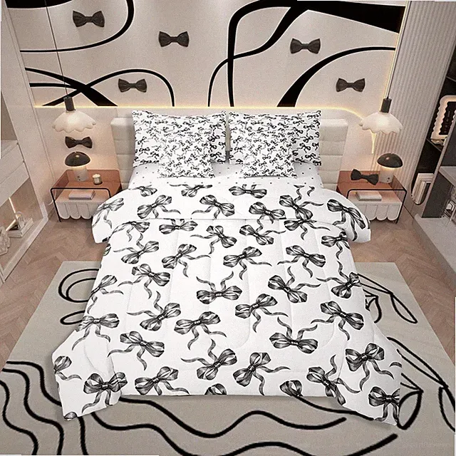 Cute Bow Queen Bed in a Bag 7-Piece Girls Comforter Set for Teens