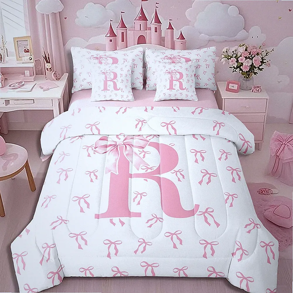 Cute Cartoon Bowknot Bedding Set - Pink Princess Comforter for Girls & Teens