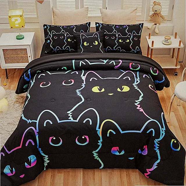 Cute Cat 6-Piece Full Comforter Set with Sheets for Kids & Teens