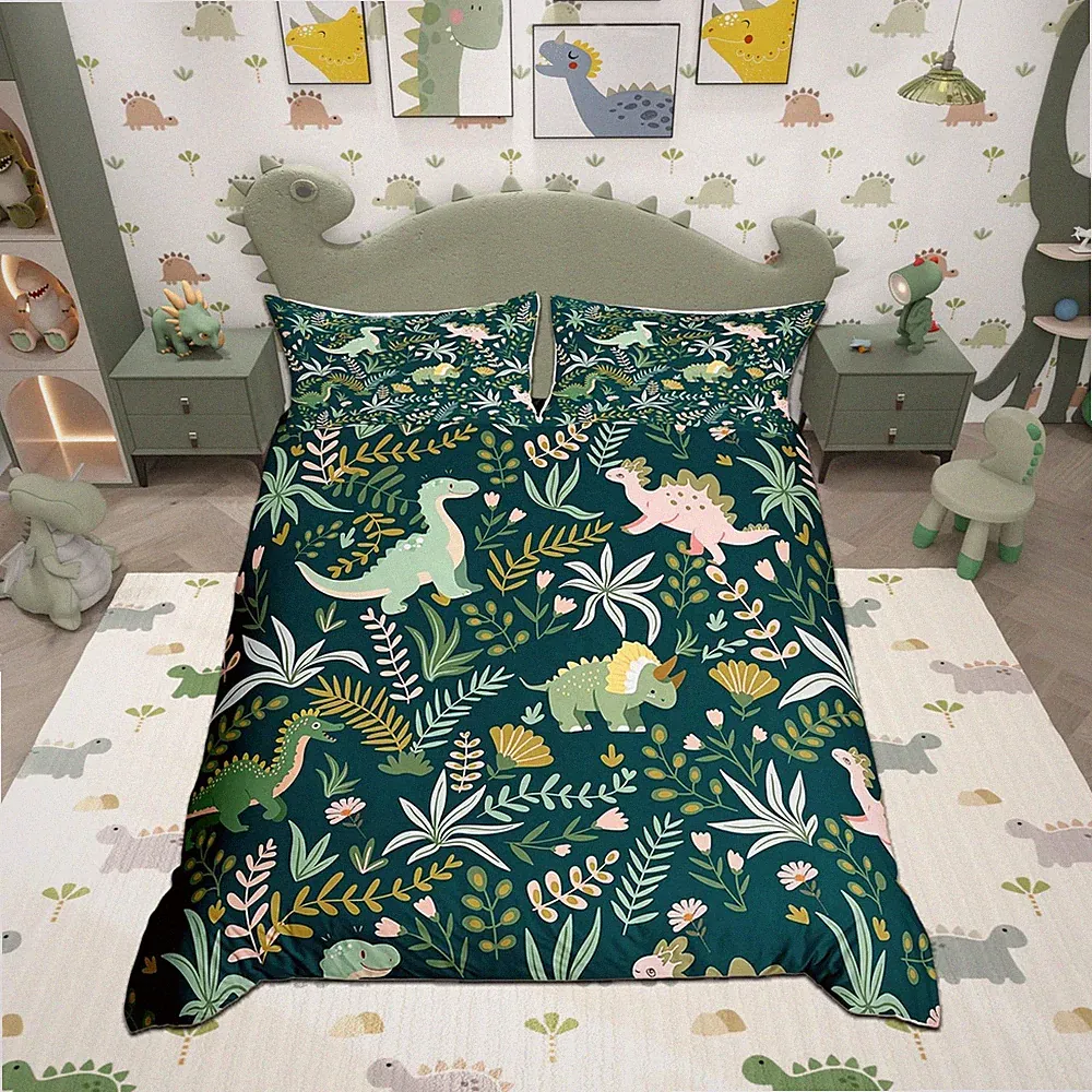 Cute Dinosaur Bedding Set King Size for Teens,Cartoon Dino Kawaii Animal Comf...