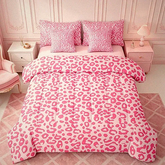 Cute Leopard Comforter Set - 7 Piece Queen Bedding for Teens in Pink Print