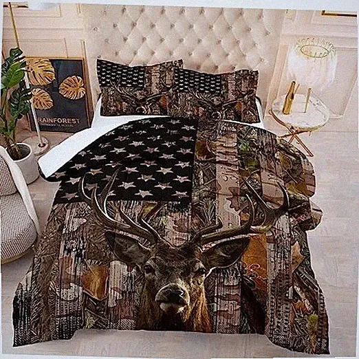 Deer Comforter Sets for Boys Kids Teens,American Flag Camo Queen Yh-deer 7