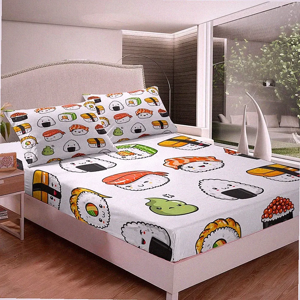 Feelyou Sushi Pattern Bedding Set Twin Size Cute Bed Set for Girls Teens Bedroom