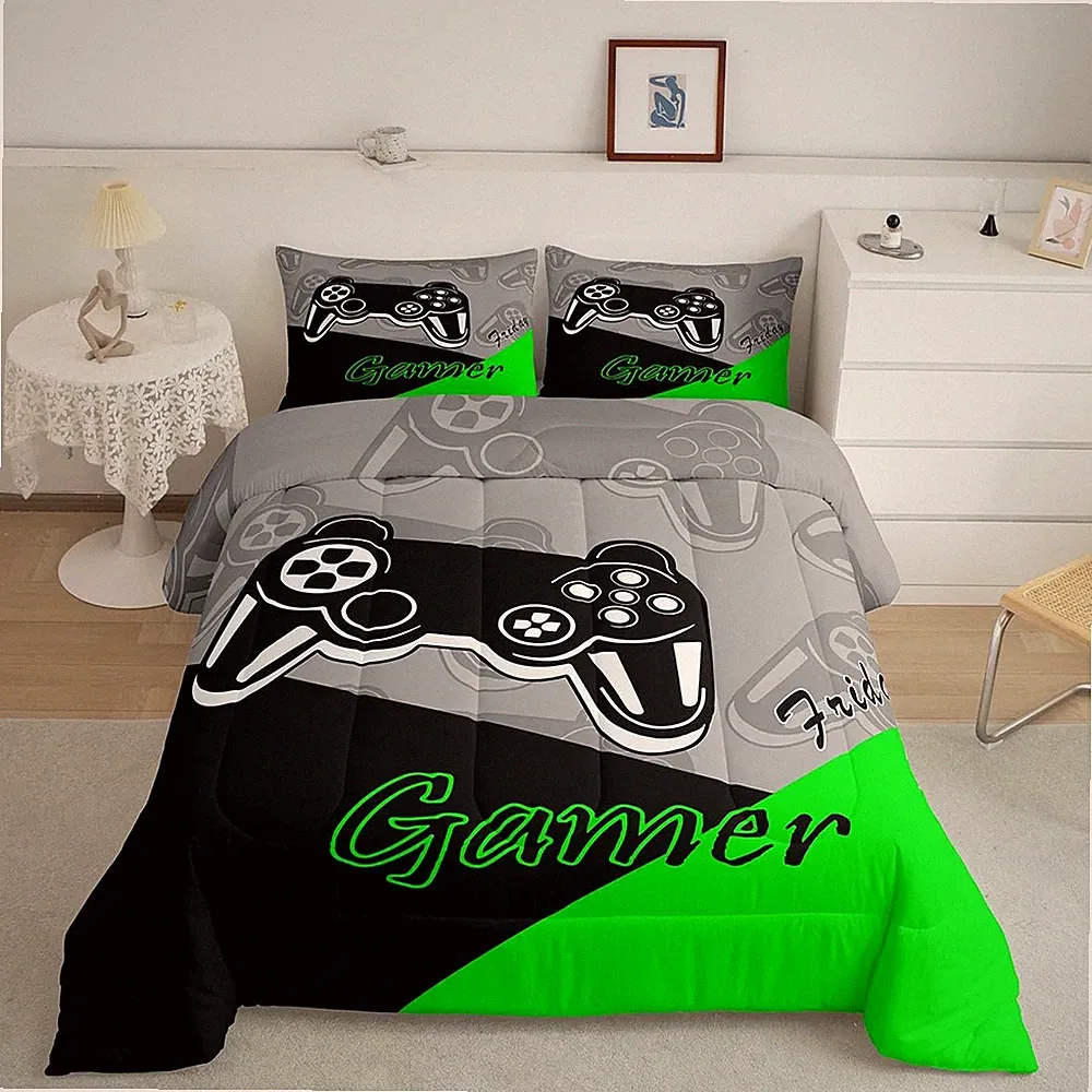 Gamer Comforter Set Gaming Bedding Set for Teens Boys Video Game Decor Quilte...