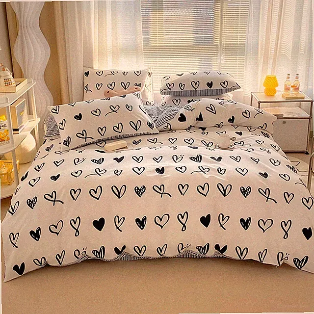 Hearts Duvet Cover Set Twin 100% Cotton Bedding for Boys Girls Teens Single B...