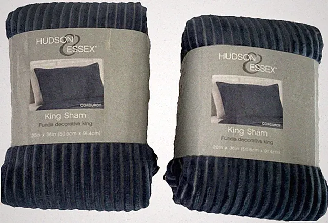 Hudson & Essex Decorative Pillow Shams KING 20 X 35 Corduroy Blue Set Of 2 New
