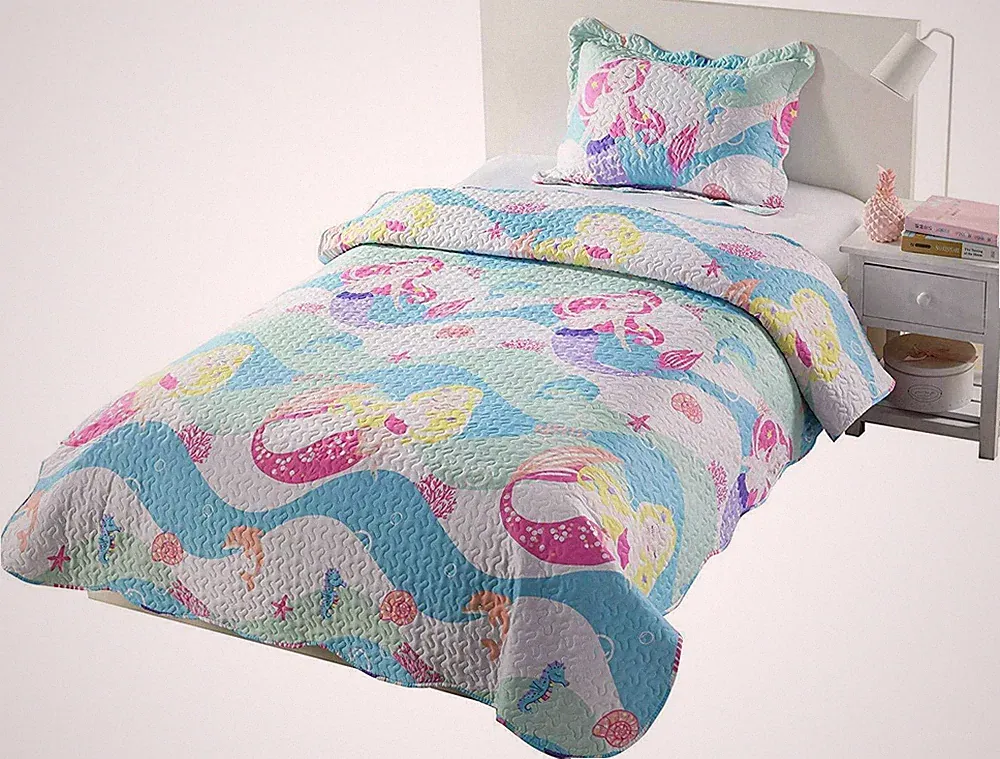 Kids Bedspread Quilts Set for Teens Boys Girls Bedding Set, A94 Mermaid Full