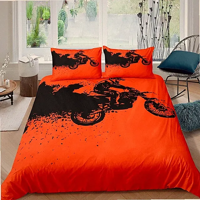 Motorcycle Duvet Cover Set, Dirt Bike Bedding Set for Teens Boys Girls - NEW