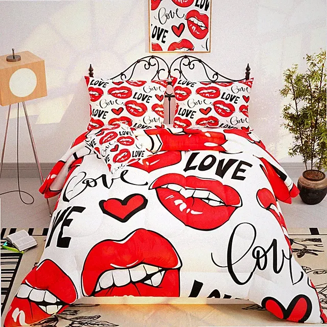Namoxpa6 Pieces Love Themed Comforter Sets For Teens Girls3D Red Lip