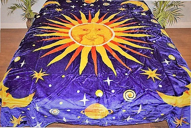☀️NEW 5 POUNDS SOFT QUEEN KOREAN MINK BLANKET Sun Moon Stars Universe Cosmic
