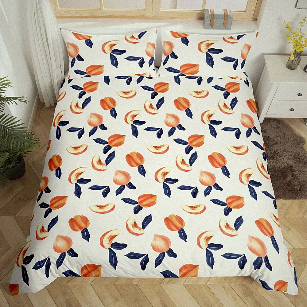 Peach Bedding Set King Size for Girls Teens Cute Fruit Room Decor Duvet Cover...