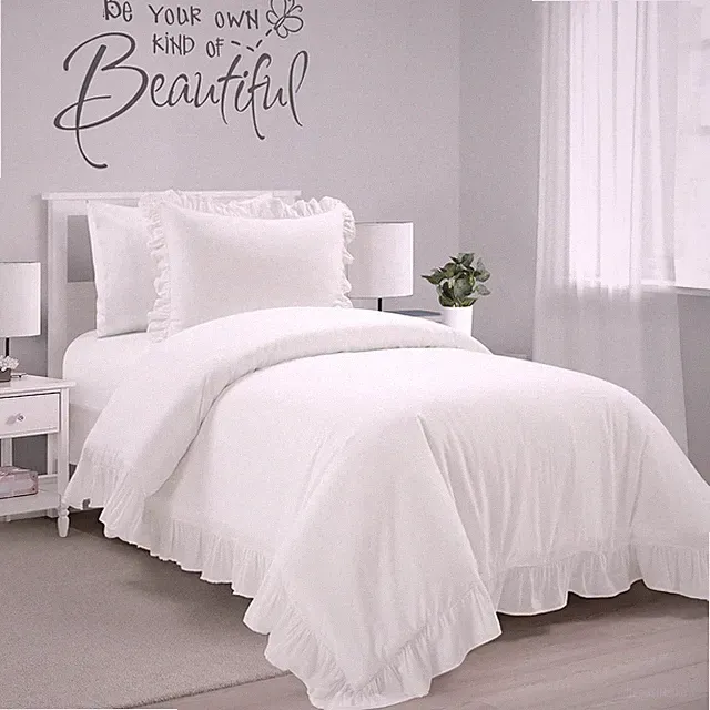 Reyna Twin XL Cotton Duvet Set - Cute Ruffled Bedding for Teens