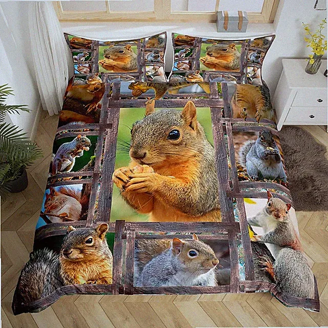 Squirrel Bedding Set King Size Cute Squirrel Comforter Cover Set for Teens Ad...