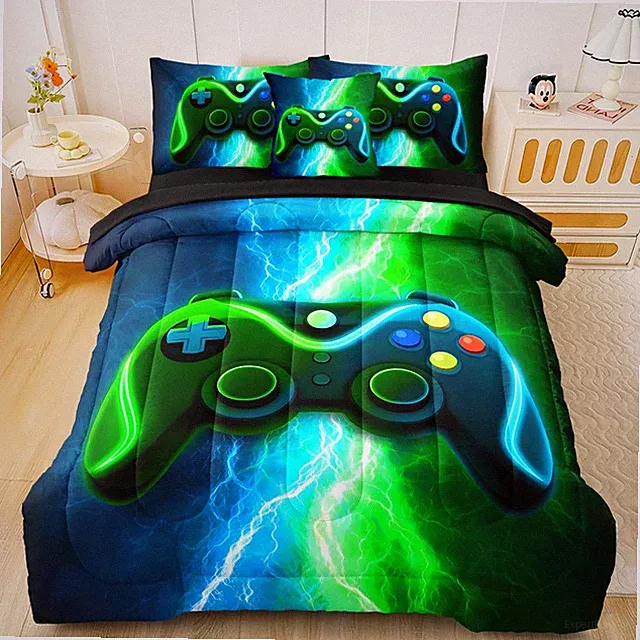 Twin Gamer Bedding Set: 4 Pcs Comforter for Boys & Teen, All Season Cool